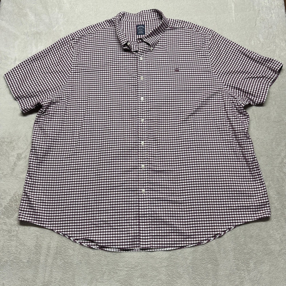 Brooks Brothers Men 4XL Original Polo Burgundy Gingham Short Sleeve Button Shirt